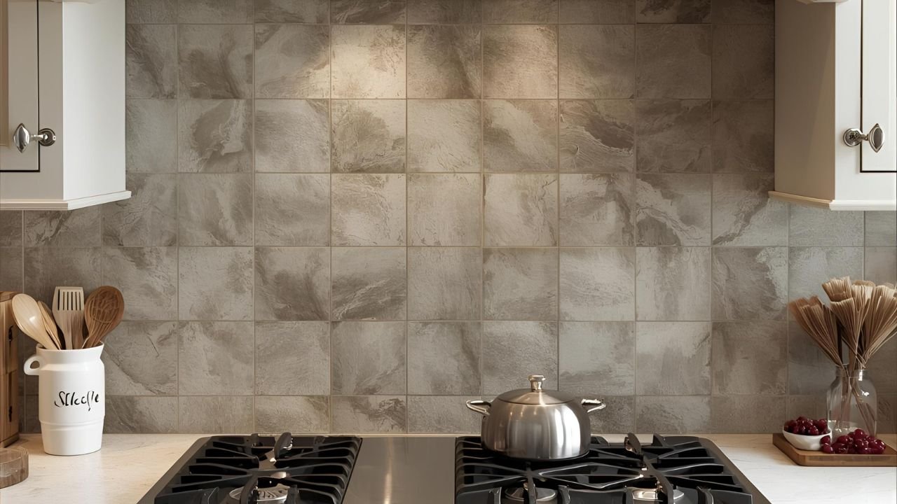 Grey mirror splashback full wall installation